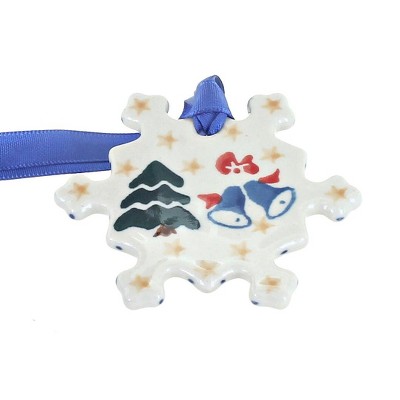 Blue Rose Polish Pottery Winter Bells Snowflake Ornament