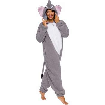 FUNZIEZ! High Pile Fleece Elephant Slim Fit Adult Unisex Novelty Union Suit Costume for Halloween