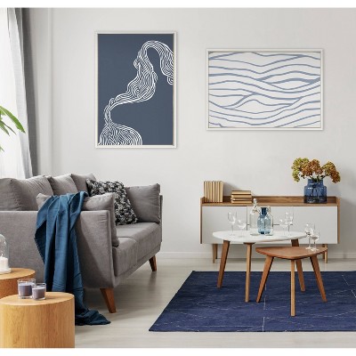 Simple Elegant Coastal Waves Abstract Framed Canvas Wall Art