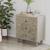JIONJOY Boho Floral Nightstand - Distressed White 3-Drawer Dresser with Embossed Flower Design - 3 of 4