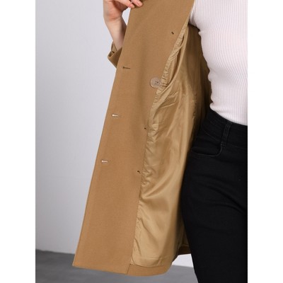 Allegra K Women's Elegant Notched Lapel Double Breasted Long Sleeve Winter Trench Coat Small Camel — фото 5