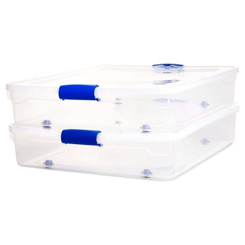 Homz Multipurpose 60 Qt Underbed Secure Latching Clear Plastic Storage  Container With Snap-on Lid And Wheels For Home & Office Organization, (2  Pack) : Target