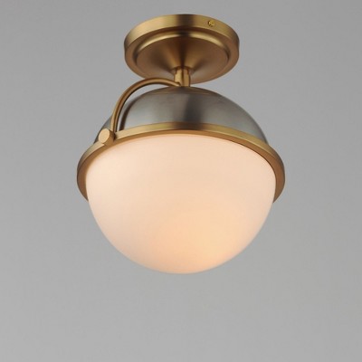 Satin Nickel and Brass Globe Semi-Flush Mount Light