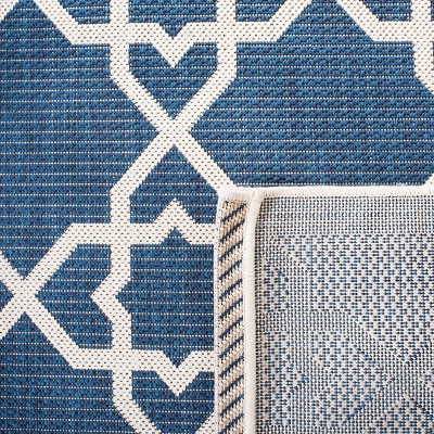 Navy and Beige Geometric Indoor/Outdoor Runner Rug