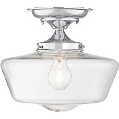 Regency Hill Schoolhouse Ceiling Light Semi Flush Mount Fixture Chrome 12" Wide Clear Glass for Bedroom Kitchen Hallway Bathroom