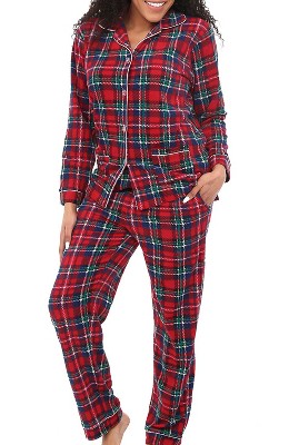 Adr Women's Plush Fleece Pajamas Set, Button Down Winter Pj Set