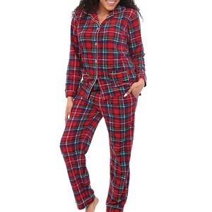 ADR Fleece Women's Pajamas Pants & Long Sleeve Button Down Pajama Cozy PJ Set - 1 of 4