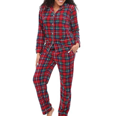 Adr Women's Plush Fleece Pajamas Set, Button Down Winter Pj Set ...