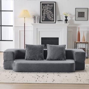 Compact Chenille Transformable Sectional Sofa with Supportive Foam Fold-Out Bed for Small Spaces & Home Offices - 1 of 4