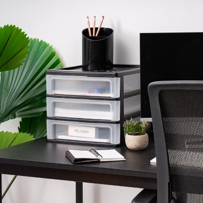 Medium Black Plastic 3-Drawer Desktop Organizer, 2-Pack
