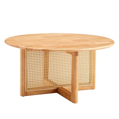 NicBex 33.5 Inch Round Coffee Table with Artificial Rattan Decorations,Center Table for Living Room,Bedroom