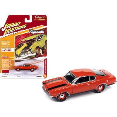 1969 Plymouth Barracuda Orange with Black Stripes Limited Edition to 2932 pieces 1/64 Diecast Model Car by Johnny Lightning