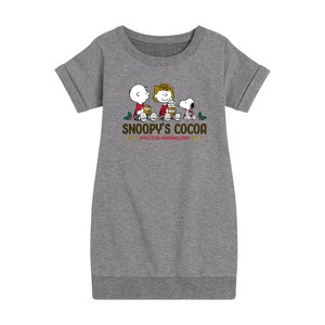 Girls' - Peanuts - Snoopy's Cocoa Christmas Graphic Short Sleeve Fleece Dress - 1 of 4
