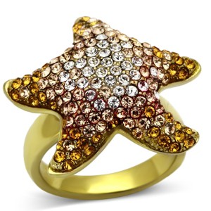 Slickblue Women's IP Gold Stainless Steel Starfish Ring with Pave Multi-Color Synthetic Crystal, Size 5-10 - 1 of 4