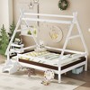 Okak Twin/Full House-Shaped Floor Canopy Beds with Stairs & Fence,Solid Wood Bed Frame for Kids,Teens,No Spring Box Needed - 2 of 4