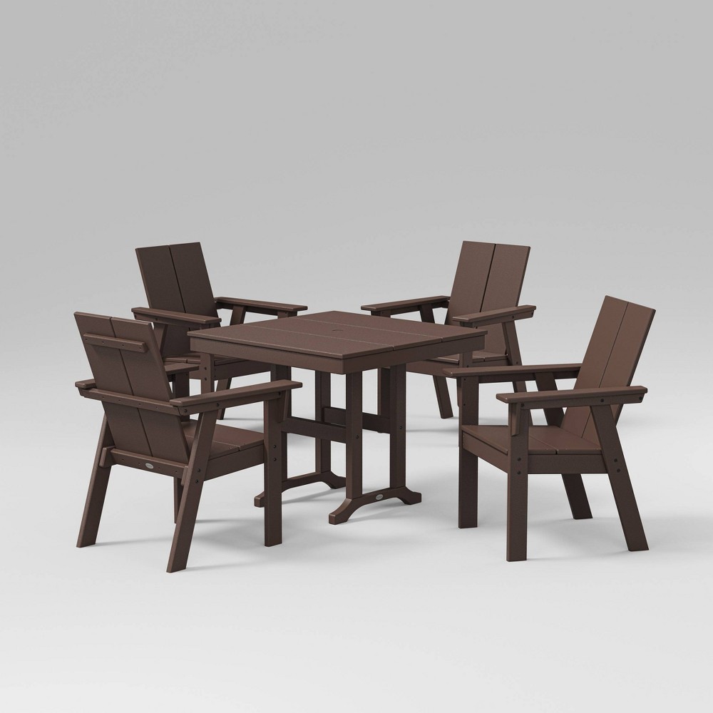 Photos - Dining Table Moore 5pc POLYWOOD Dining Set - Mahogany - Threshold™: Weather-Resistant, 4 Arm Chairs & Square Table