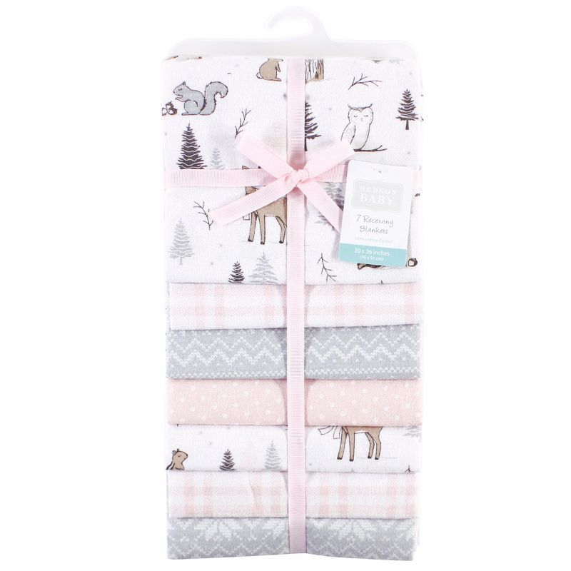 Hudson Baby Infant Girl Cotton Flannel Receiving Blankets Bundle, Winter Forest, One Size, 3 of 8