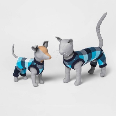 Dog and Cat Hanukkah Check Family Pajama Set - Blue
