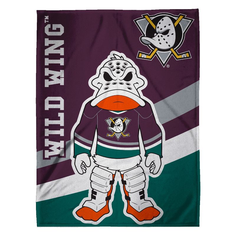 Sleep Squad Anaheim Ducks Wild Wing Mascot 60 x 80 Raschel Plush Blanket - Throwback, 2 of 6