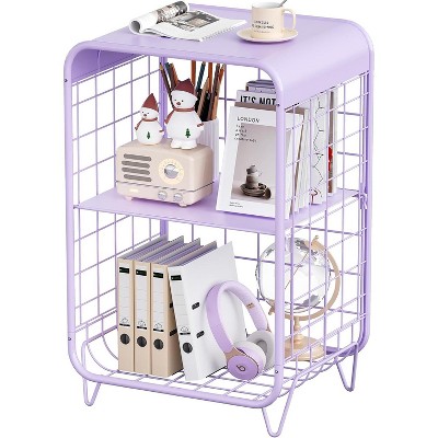 Cute Kids Pink Nightstand,Metal Side Table,3 Tier End Table with Storage,Vintage Bedside Table