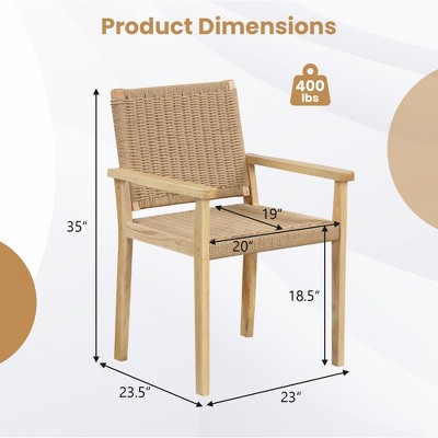 Natural Rubber Wood Dining Armchairs with Paper Rope Woven Seat, Set of 2