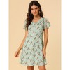 Allegra K Women's Ruffle Neck Short Sleeve A-Line Flowy Chiffon Floral Dress - 3 of 4