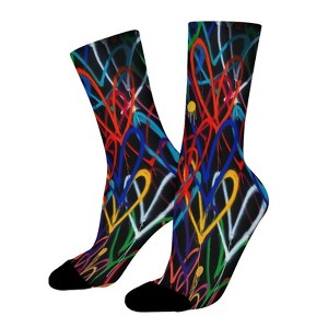 Hearts Women Printed Crew Socks Funny Funky Socks Soft Polyester Novelty Gifts for Artists Men - 1 of 4