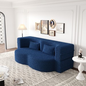 Full Size Modern Convertible Floor Sofa Bed, Foldable Bed with Foam-Filled Mattress, Teddy Fabric Bed with Pillows and Cushions-Baofuwish - 1 of 4
