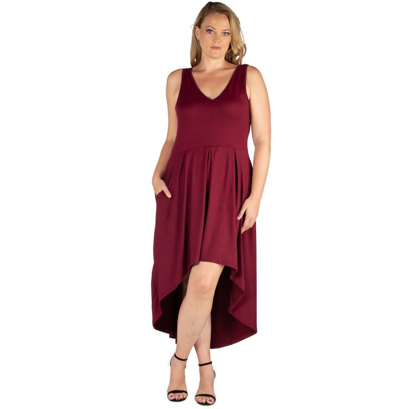 24seven Comfort Apparel High Low Plus Size Party Dress with Pockets, 1 of 5