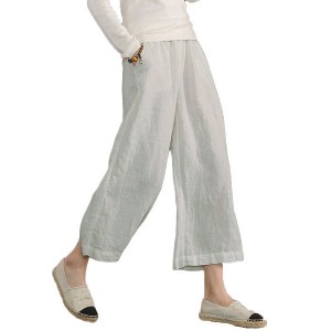 ECUPPER Womens Cotton Cropped Pants Loose Fit Wide Leg Capri Casual Plus Size Elastic Waist Trousers - 1 of 4