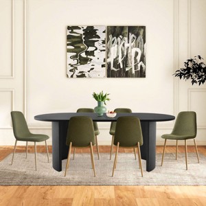 Modern 7-Piece Dining Set for 6,Black Wood Oval Dining Table with Linen Dining Chairs with Metal Legs for Dining Room,Kitchen Furniture-Tanpinhause - 1 of 4