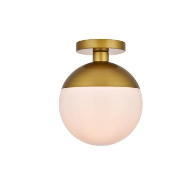 Elegant Lighting Eclipse 1 Light Brass Flush Mount With Frosted White Glass
