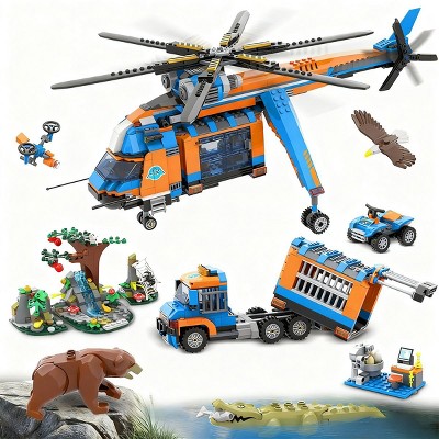 Cubimana 1356PCS Jungle Adventure Helicopter & Truck Building Set STEM Gift for Kids & Adults Ages 6 Years and Up