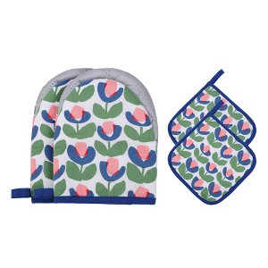 REGALWOVEN Heat Resistant 4 Piece Oven Mitts and Pot Holders Set for Kitchen Use - 1 of 4