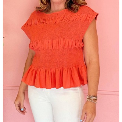 Women's Smocked Ruffle Hem Sleeveless Top - umgee