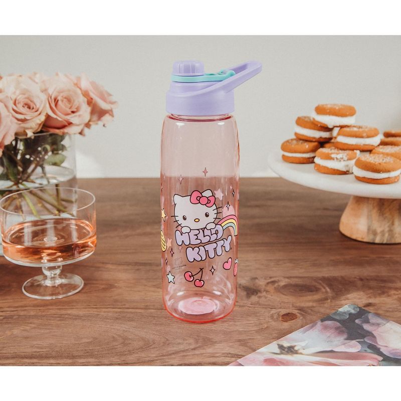 Silver Buffalo Sanrio Hello Kitty Rainbow Treats and Stars Water Bottle with Lid | 28 Ounces, 3 of 7