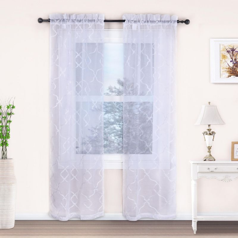 Sheer Geometric Lattice Curtain Set with 2 Panels and Rod Pockets by Blue Nile Mills, 1 of 6