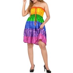 HAPPY BAY Women's Summer Boho Halter Smocked Mini Flowy Beach Dress Tube Top Strapless for Women One Size Multicolored, Multi-Stripe - 1 of 4