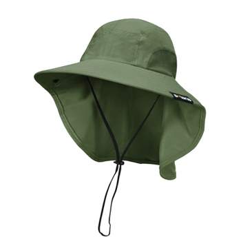 Men's Wide Brim Fishing Hat Outdoor UPF 60+ Sun Protection Removable Face  and Neck Flap - Military green