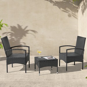 Outdoor Patio Furniture Set – 3-Piece Rattan Seating Combo with 2 Chairs and Table for Deck, Balcony, or Front Porch Furniture by Lavish Home (Gray) - 1 of 4