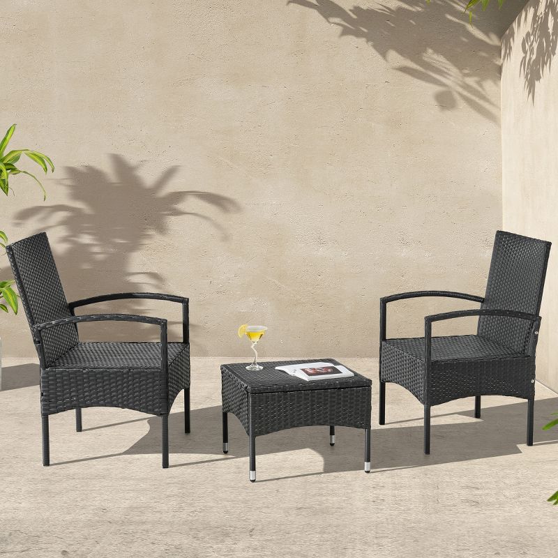Outdoor Patio Furniture Set – 3-Piece Rattan Seating Combo with 2 Chairs and Table for Deck, Balcony, or Front Porch Furniture by Lavish Home (Gray), 1 of 8