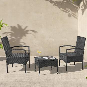 Outdoor Patio Furniture Set – 3-Piece Rattan Seating Combo with 2 Chairs and Table for Deck, Balcony, or Front Porch Furniture by Lavish Home (Gray)