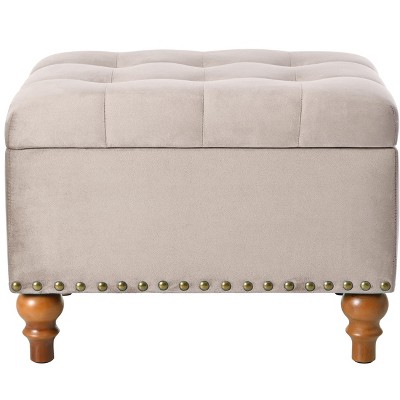 VYNXARIA Square velvet upholstered Ottoman with storage space, hidden support hinge with easy to open top, rivet trim around (Pink)