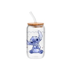 Silver Buffalo Lilo & Stitch- Stitch Blogger Good Day Sparkles 16oz Glass Tumbler w/ Bamboo Lid - 1 of 1