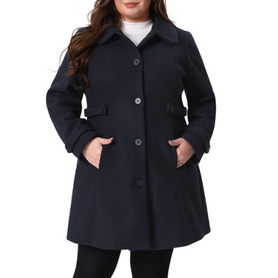 Agnes Orinda Women's Plus Size Peter Pan Collar Single Breasted with Pockets Pea Coats