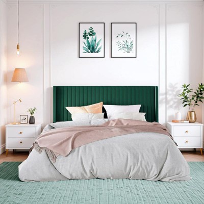 Allewie Bed Platform Frame/Velvet Upholstered Bed Frame with Vertical Channel Tufted Headboard/Strong Wooden Slats/Box Spring Optional