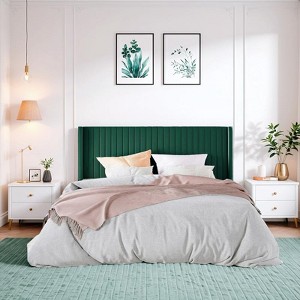 Allewie Bed Platform Frame/Velvet Upholstered Bed Frame with Vertical Channel Tufted Headboard/Strong Wooden Slats/Box Spring Optional - 1 of 4