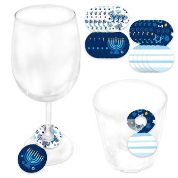 Big Dot of Happiness Hanukkah Menorah - Chanukah Holiday Party Paper Beverage Markers for Glasses - Drink Tags - Set of 24