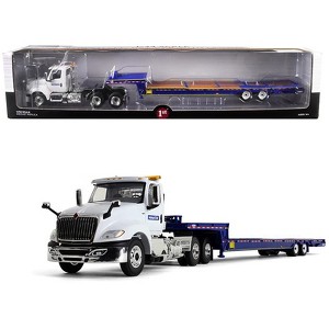 International LT Day Cab "Komatsu" with "Ledwell" Hydratail Trailer White and Blue 1/34 Diecast Model by First Gear - 1 of 3