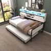 Racxily Twin Daybed with Trundle, Farmhouse Daybed Frame with Sliding Barn Door Headboard and Charging Station & LED Light for Bedroom and Guest Room - 2 of 4